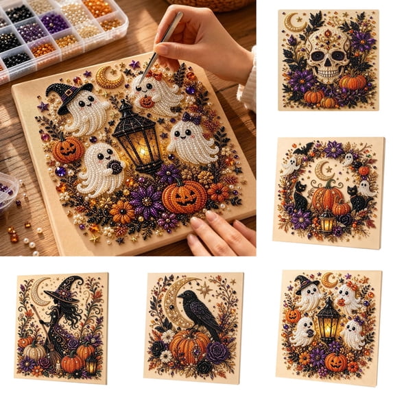Halloween Pearl Art Kit for Adults, Halloween Skull 3D Diamond Painting Crafts, DIY Home Decor Wall Art Gift for Beginners