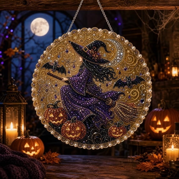 Halloween Pearl Art Kits for Adults Pearl Diamond Art Diy Kits Halloween Decorations DIY Pearl Painting Kit for Adults & Beginners(Witch)
