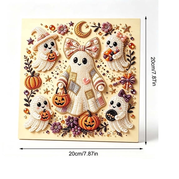Halloween Pearl Bead Mosaic Art DIY Kit,Raised Ghost Pumpkin Haunted Mansion Design,Stress Relief Handcraft Wall Decoration for Gothic Home