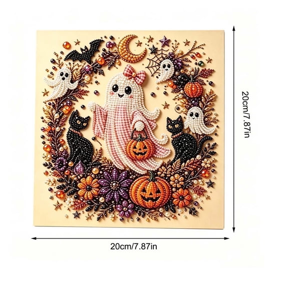 Halloween Pearl Bead Mosaic Art DIY Kit,Raised Ghost Pumpkin Haunted Mansion Design,Stress Relief Handcraft Wall Decoration for Gothic Home