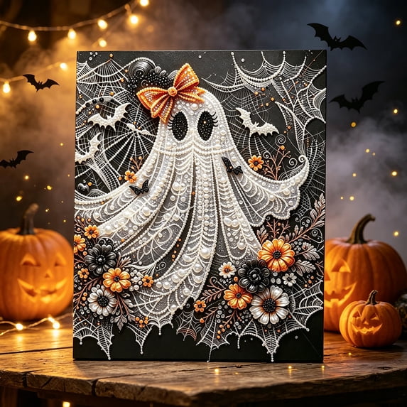 Halloween Pearl Painting Kit,DIY 5D Diamond Art Craft for Adults,Crystal Gem Painting Set for Beginners,Halloween Home Decor & Holiday Gift