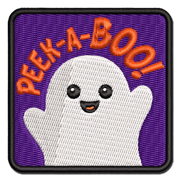 Halloween Peek A Boo Peeking Ghost Applique Multi-Color Embroidered Iron-On Patch - 3 Inch Medium