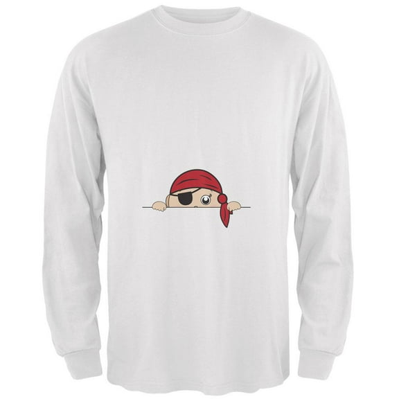 Halloween - Peeking Baby Pirate White Adult Long Sleeve T-Shirt - Medium