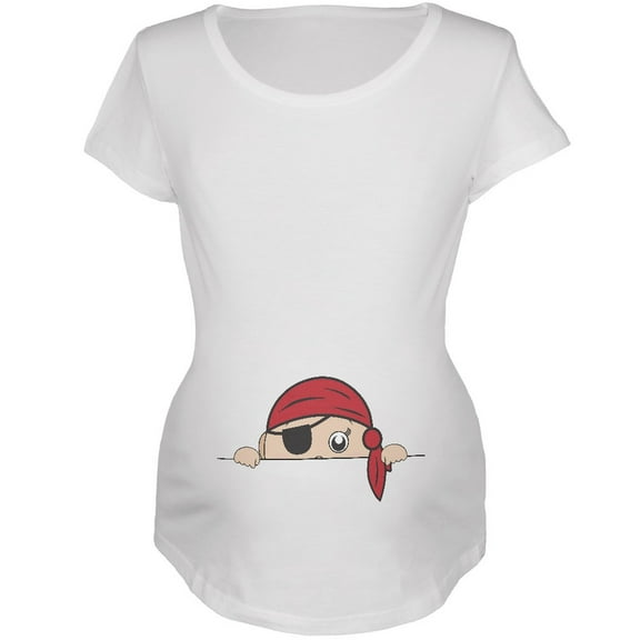 Halloween - Peeking Baby Pirate White Maternity Soft T-Shirt - 2X-Large