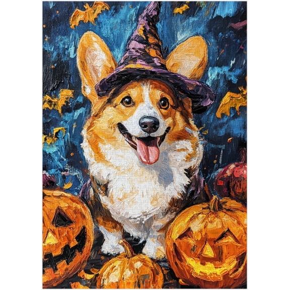 Halloween Pembroke Welsh Corgi Puzzles 500 Pieces for Adults - Pet Pumpkin Costume Portrait Halloween Gift for Pembroke Welsh Corgi Owner
