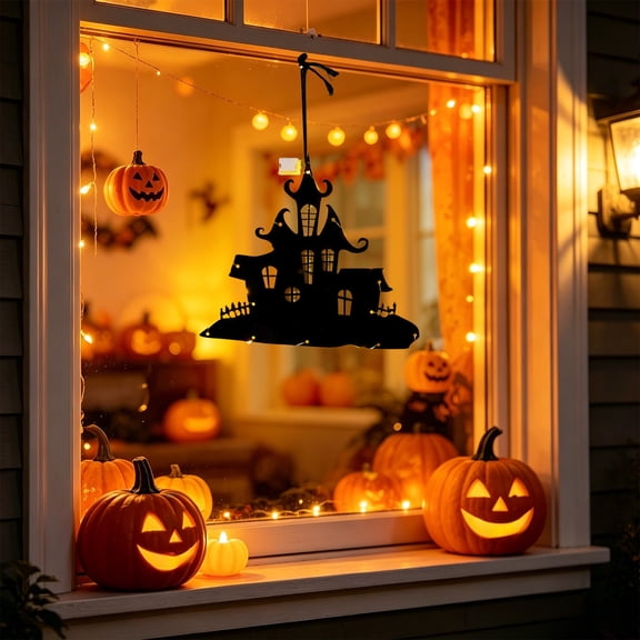 Halloween Pendant Lights Set of 3 - Battery Operated LED Hanging Decorations for Window, Porch, Party, Indoor Outdoor Spooky Ambience