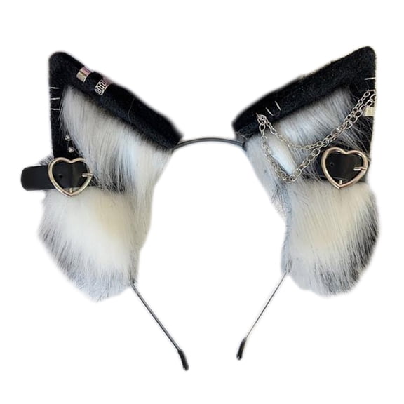 Halloween Performances Wolf Ear Hairband with Alloy Earring Decor Ear Headbands Gothic Cartoon Hair Hoop