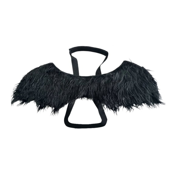 Halloween Pet Angel Wings for Dogs and Cats, Furry Plush Cosplay Accessory with Adjustable Straps, White/Black Single Piece (46cm x 15cm)