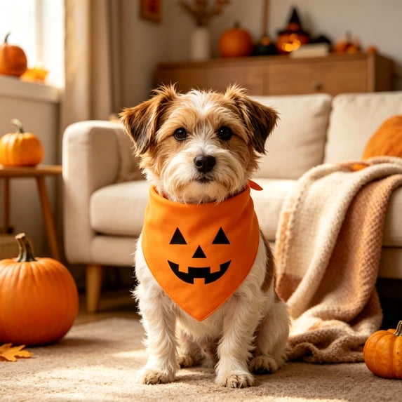 Halloween Pet Bandana Spirit Pumpkin Scarf for Small Medium Dogs Cats Holiday Accessory