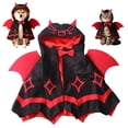 thumbnail image 1 of Halloween Pet Bat Cape Costume with Red Wings & Devil Horns, Holiday Dress‑Up Outfit for Small Dogs, 1 of 7