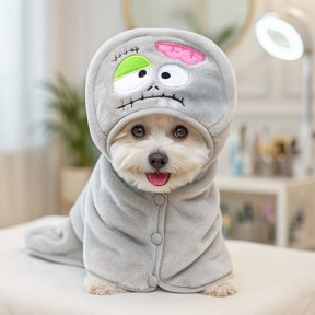 Halloween Pet Bath Towel Gray Zombie, Absorbent Quick-Dry Pet Drying Robe, Soft Microfiber Funny Costume Wrap for Dogs & Cats(S,C)