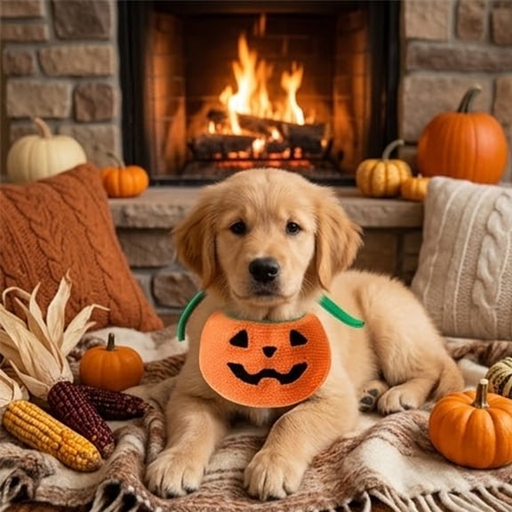 Halloween Pet Bib Flat Woven Graphic Bandana for Small Pets Up to 16 Lb Lightweight Rinseable Cute Pumpkin Party Costume Accessory for Cats Rabbits Small Dogs Holiday Photo Prop