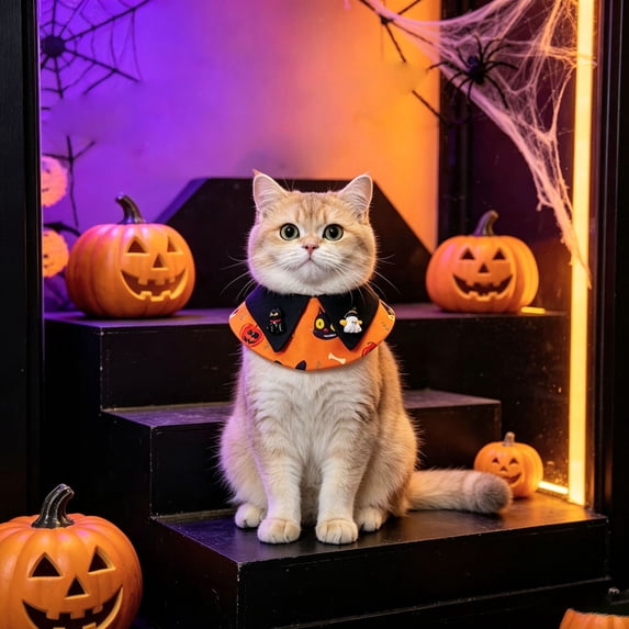 Halloween Pet Cape Collar Adjustable Cat Dog Witch Bandana With Bow Pumpkin Bat Print Decorative Ruffled Pet Neck Scarf For Cats Small Dogs
