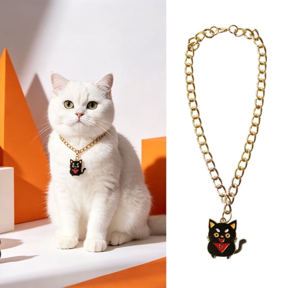 Halloween Pet Charm Necklace Collar, Cute HalloweenâElement Pendant Decorative Gold Chain Necklace, Pet Accessory for Cats & Small Dogs Halloween Party Dressâup