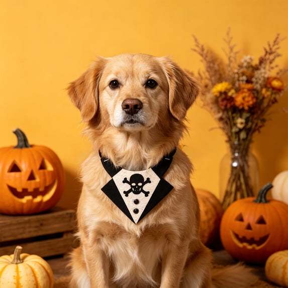 Halloween Pet Collar Costume Accessory, Skull Ghost Pumpkin Spider Bat Design Neck Bib Bandana for Small Medium Dogs Cats, Cute Holiday Dress Up Decor for Trick Or Treat Party Pet Photo Prop