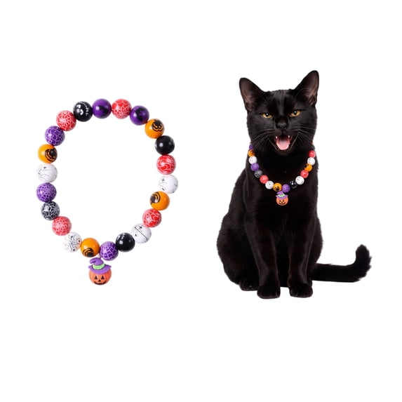Halloween Pet Collars, Halloween Cat Collar, Collar for Small Dogs, Collar for Cats, 12 Inch L Length, Random Mixed Multi-Colored Halloween Bead Design for Small Puppies and