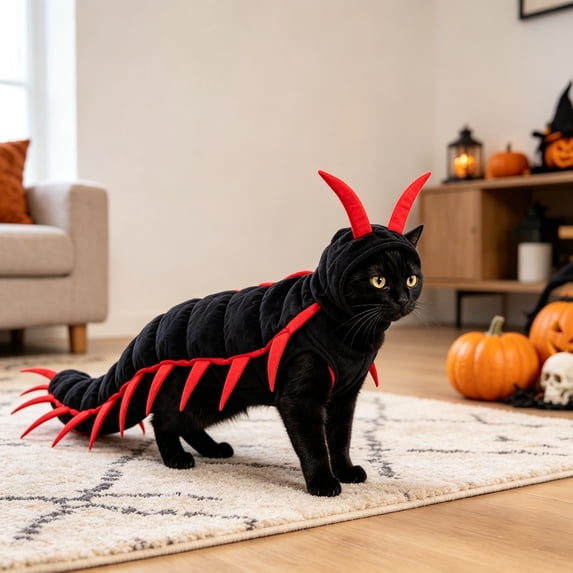 Halloween Pet Costume Centipede Cat Outfit Funny Adjustable Dress-Up Cloak for Cats Small Dogs Party Photo Shoot and Holiday Gift