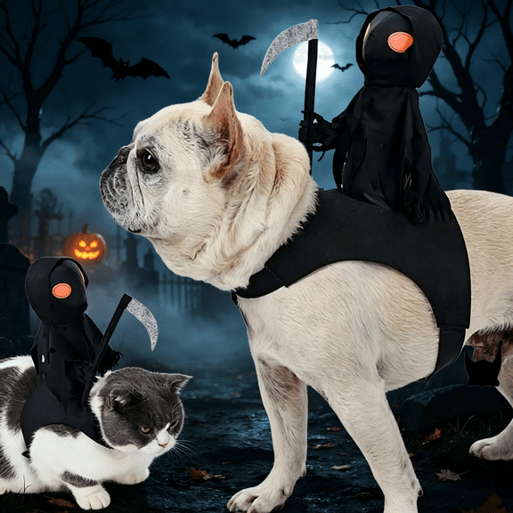 Halloween Pet Costume Dark Knight Rider, Adjustable Close-Fitting Cosplay Outfit for Cats Dogs, Party Parade Trick or Treat Photo Fun