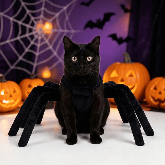 Halloween Pet Costume Funny Spider Outfit with 8 Legs Chest Back Cover for Small Cats(Spider Legs, XXL)