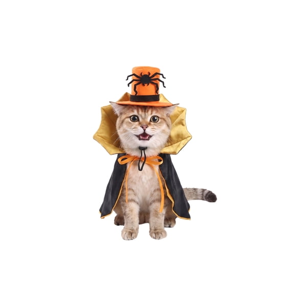 Halloween Pet Costume Set Adjustable Decor Top Hat & Cloak Holiday Cosplay Dress‑up Outfit Photo Prop for Cats and Small Dogs