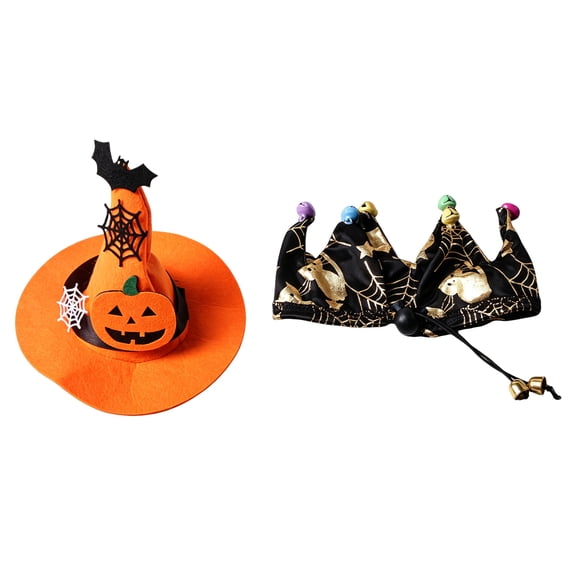 Halloween Pet Costume Set Adjustable Pumpkin Wizard Hat & Tie Pet Cosplay Clothes for Cat Dog Rabbit Chinchilla Ferret