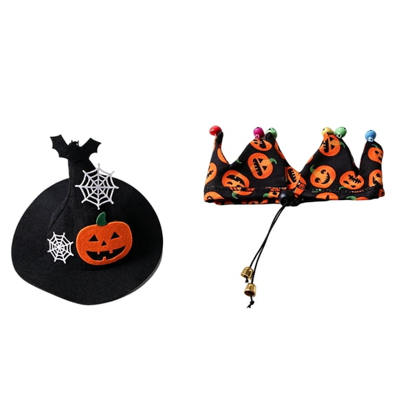Halloween Pet Costume Set Adjustable Pumpkin Wizard Hat & Tie Pet Cosplay Clothes for Cat Dog Rabbit Chinchilla Ferret