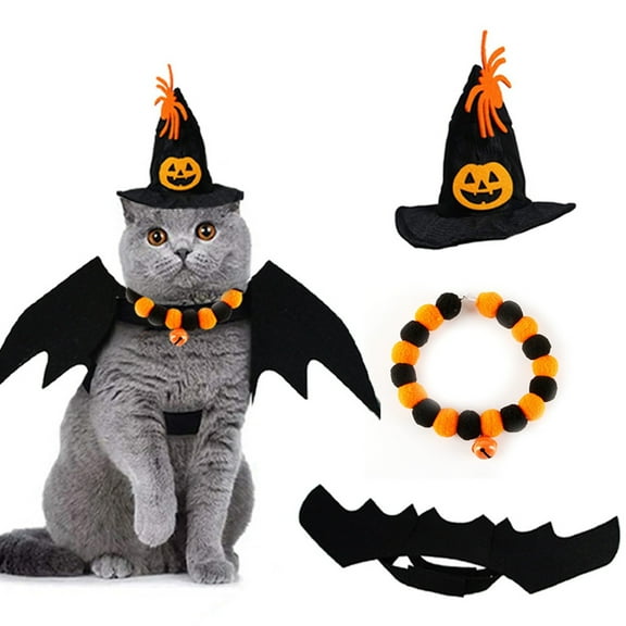 Halloween Pet Set for Cats & Dogs – Witch Hat, Cloak & Bow Tie Accessories, Adjustable Wizard Outfit for Small Pets, Funny Apparel for Indoor Outdoor Parties & Carnival Celebrations
