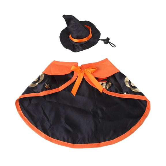 Halloween Pet Costume Set with Hat and Cloak for Small Medium Cats Dogs, Wizard Cape Holiday Outfit with Festive Design, Comfortable Fancy Grooming Apparel for Party Use