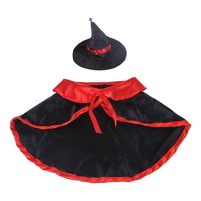 Halloween Pet Costumes, Cat Wizard Costume, Dog Witch Cloak & Hat, Black Witch Cloak for Cats, Dogs, Kittens, Puppies, Rabbits, Perfect for Halloween, Parties, Cosplay, and Daily Wear Red L