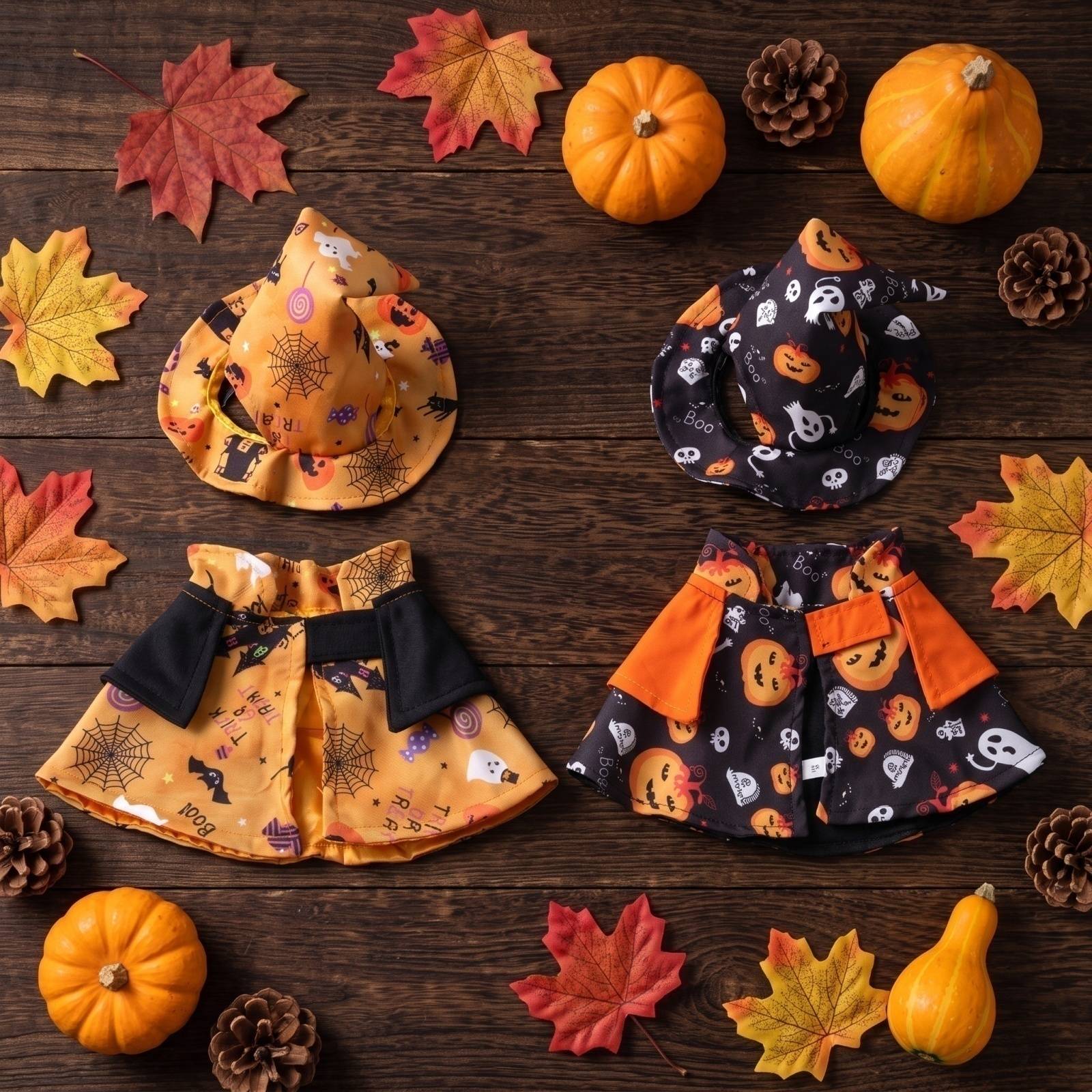 Disfraces de Halloween para gatos, disfraz de mago con capa y sombrero de bruja, capa de calabaza linda para gatitos, cachorros y perros, estilo B, talla S