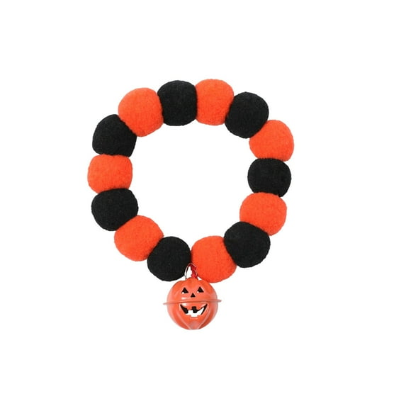 Halloween Pet Costumes Pumpkin Collar , Pumpkin Bells Pompoms Halloween Dog Necklace Pet Neck Jewelry(S)