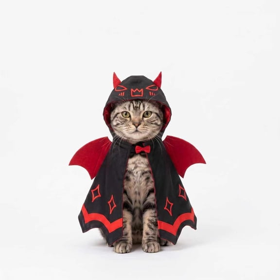 Halloween Pet Devil Cape Costume, Black Red Bat Wings Hooded Cloak with Bow Tie for Cats Small Dogs Cosplay Dressup