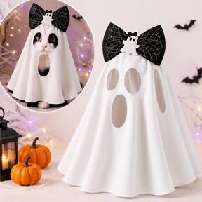 Halloween Pet Ghost Costume, Funny Ghost Face Cape Cloak for Cats and Dogs, Pet Cosplay Outfit for Halloween Party Dress Up and Holiday Photos, 1PC
