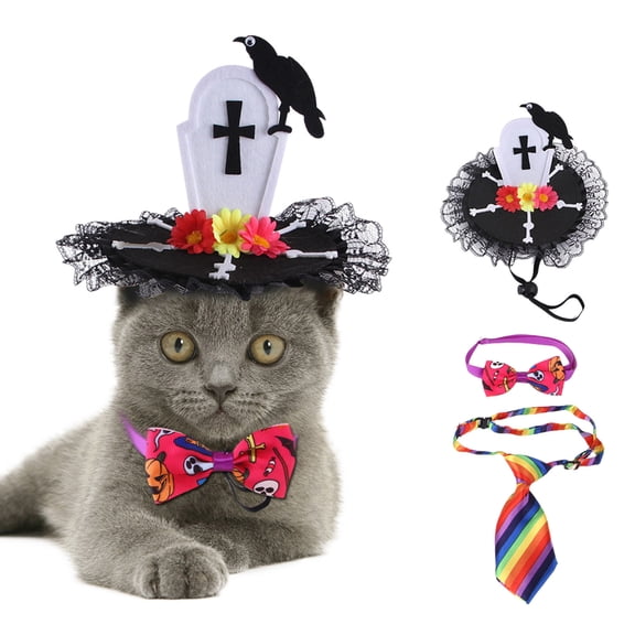 Halloween Pet Hat Bow Tie Set Modeling Cat Dog Festive Costume Transformation Set.