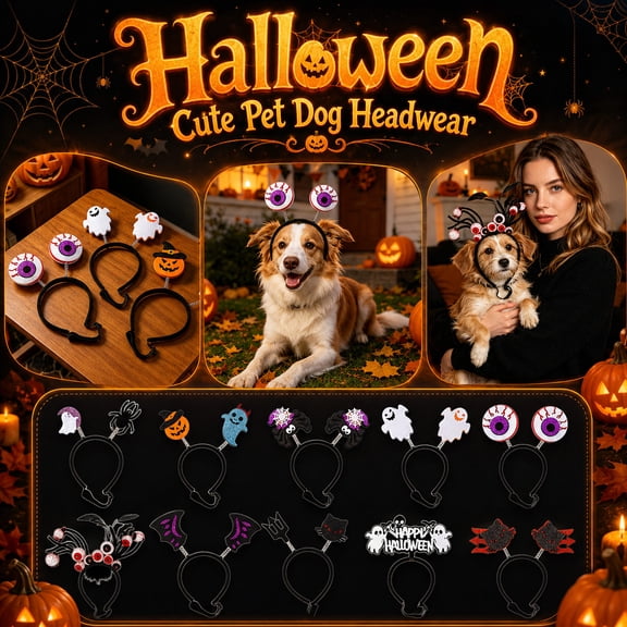 Halloween Pet Headband, Halloween Decorations, Halloween Ghost Decorations, Elastic Headband, 10X7 Inch Adjustable Furry Accessory for Dogs Cats Halloween Outfits