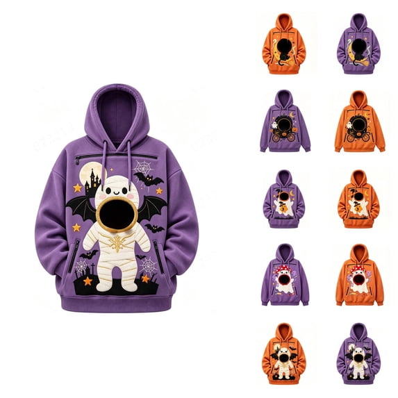 Halloween Pet Pouch Hoodie Men Women Long Sleeve Cute Graphic Loose Hooded Sweatshirt Pullover Tops Dog Cat Carrier Hoodie