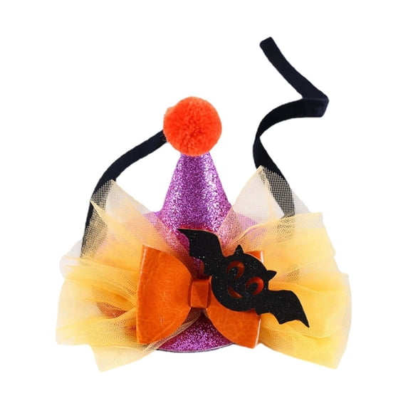 Halloween Pet Sequins Lace Hat with Bat Bowknot, Cute Costume Headwear for Cats Dogs Rabbits, Purple, One Size