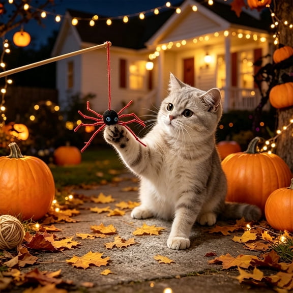 Halloween Pet Toy Simulated Spider Teaser Refill – Cat Wand Replacement Head Interactive Play Attachment for Indoor Cats Daily Exercise,Red