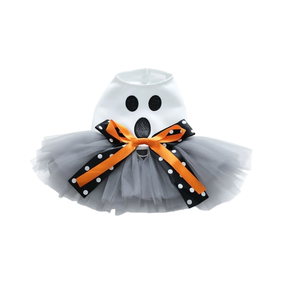 Halloween Pet Tutu Dress, Pumpkin Ghost Printed Holiday with Bow, Soft Breathable Party Outfit for Small Dogs Puppies