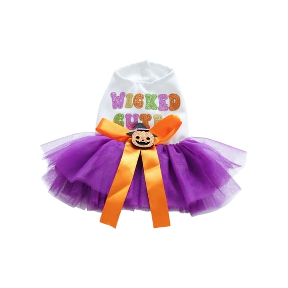 Halloween Pet Tutu Dress, Pumpkin Ghost Printed Holiday with Bow, Soft Breathable Party Outfit for Small Dogs Puppies