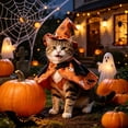 thumbnail image 1 of Halloween Pet Witch Cape & Hat Costume Set, Ghost Bat Pumpkin Print Dress Up Outfit for Small Cats Puppy Holiday Party, 1 of 7