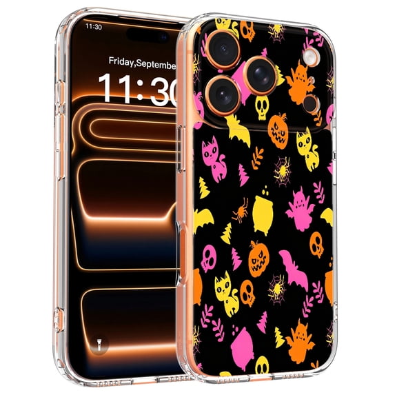 Halloween Phone Case for iPhone 17/16/15/14/13/12/11 Pro Max Air, Colorful Ghost Pumpkin Bat Skull Cat Pattern, Cute Spooky Protective Cover