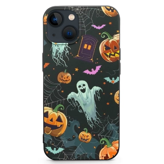 Halloween Phone Case for iPhone 14 with Bat Pumpkin Candy Spider Ghost Halloween Pattern Designed Black PC plastic Shockproof Phone Bumper Cover for iPhone 14
