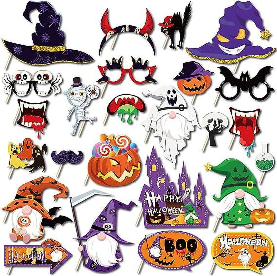 Halloween Photo Props, 25 Pieces DIY Photo Booth Props Kit for Dressup