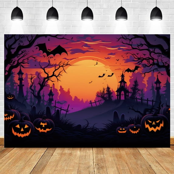 Halloween Photography Backdrop Horror Night Moon Scary Misty Forest Castle Wooden Board Pumpkin Kids Portrait Photo Background