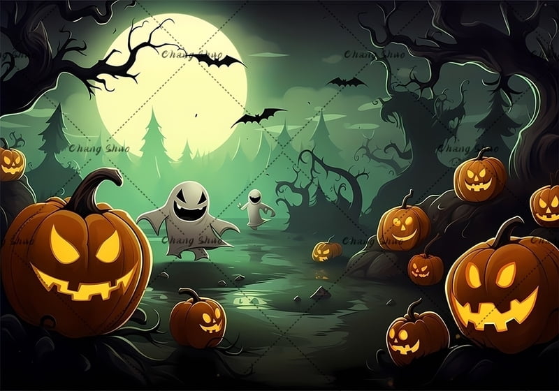 Halloween Photography Background Scary Pumpkin Bat Moon Backdrop Family