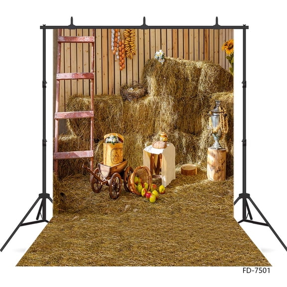 Halloween Photography Backgrounds for Photo Studio Farm Barn Hay Harvest Vinyl Portrait Photobooth Backdrop for Family Kids Baby