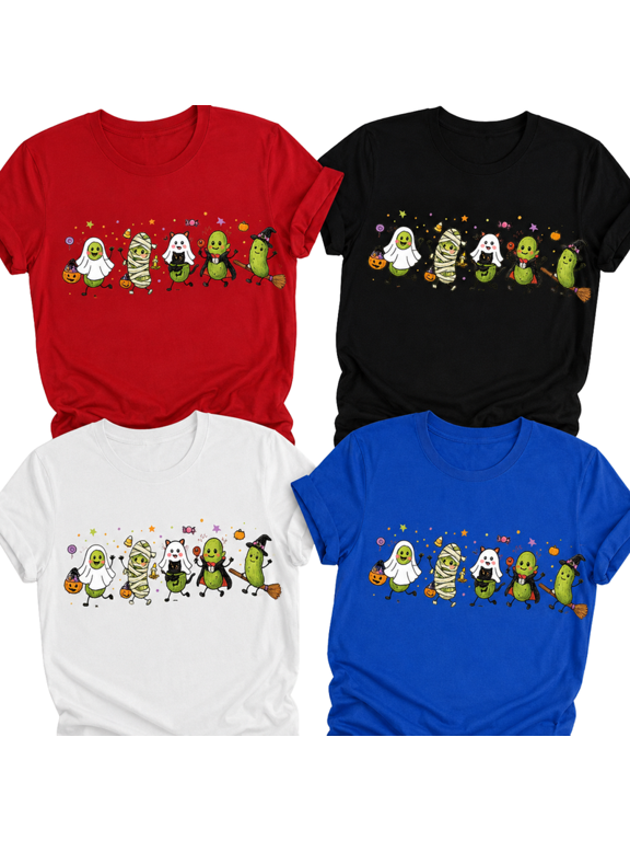 Halloween Pickle Shirt, Funny Pickles in Costumes Graphic Tee, Cute Spooky Food Gift, Unisex
