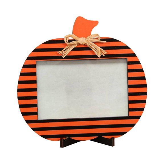 Halloween Picture Frame 8X8 Inch Striped Wooden Pumpkin Decor Halloween Party Decorations for Home Desk Display Halloween Photo Holder 1 Pack