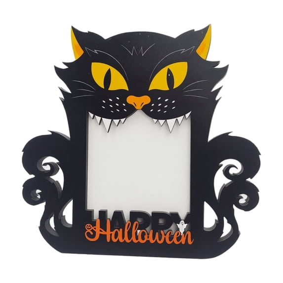 Halloween Picture Frame 8X8 Inch Wood Picture Frame Black Cat Halloween Decor Spooky Vintage Halloween Decor for Home Table Wall Halloween Party 1 Pack